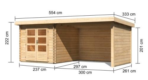 dřevěný domek KARIBU BASTRUP 4 + přístavek 300 cm včetně zadní a boční stěny (73327) natur