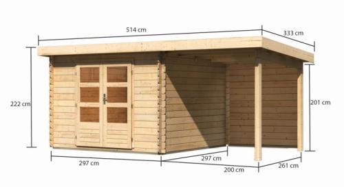 dřevěný domek KARIBU BASTRUP 5 + přístavek 200 cm včetně zadní stěny (9309) natur