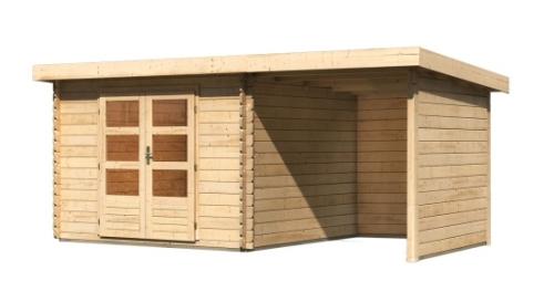 dřevěný domek KARIBU BASTRUP 5 + přístavek 200 cm včetně zadní a boční stěny (73994) natur LG3018