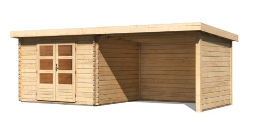 dřevěný domek KARIBU BASTRUP 5 + přístavek 300 cm včetně zadní a boční stěny (73329) natur LG3019