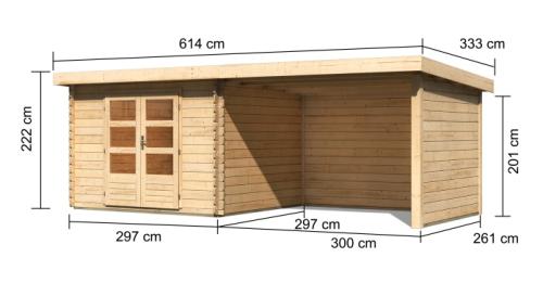 dřevěný domek KARIBU BASTRUP 5 + přístavek 300 cm včetně zadní a boční stěny (73329) natur