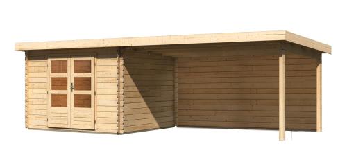 dřevěný domek KARIBU BASTRUP 5 + přístavek 400 cm včetně zadní stěny (9311) natur LG3020