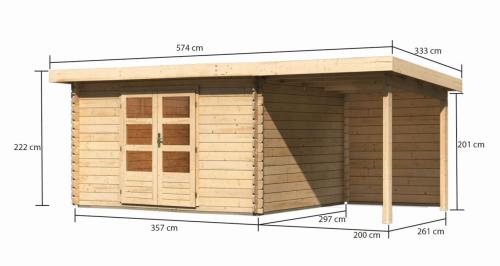 dřevěný domek KARIBU BASTRUP 7 + přístavek 200 cm včetně zadní stěny (9313) natur