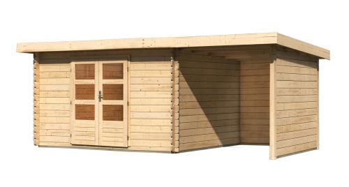 dřevěný domek KARIBU BASTRUP 7 + přístavek 200 cm včetně zadní a boční stěny (78674) natur LG3023