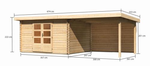 dřevěný domek KARIBU BASTRUP 7 + přístavek 300 cm včetně zadní stěny (9314) natur