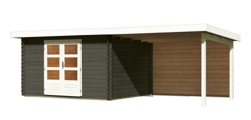 dřevěný domek KARIBU BASTRUP 7 + přístavek 300 cm včetně zadní stěny (38766) šedý LG3025