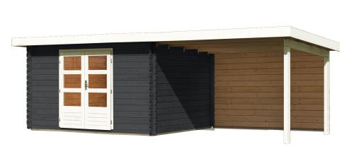 dřevěný domek KARIBU BASTRUP 7 + přístavek 300 cm včetně zadní stěny (33030) antracit LG3026