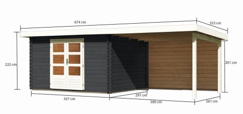 dřevěný domek KARIBU BASTRUP 7 + přístavek 300 cm včetně zadní stěny (33030) antracit
