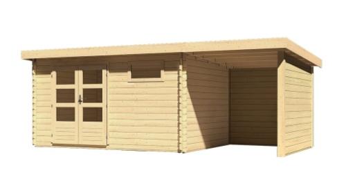 dřevěný domek KARIBU BASTRUP 8 + přístavek 200cm včetně zadní a boční stěny (78676) natur LG3031