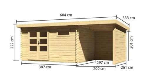 dřevěný domek KARIBU BASTRUP 8 + přístavek 200cm včetně zadní a boční stěny (78676) natur