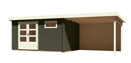 dřevěný domek KARIBU BASTRUP 8 + přístavek 300cm včetně zadní stěny (38771) šedý LG3033