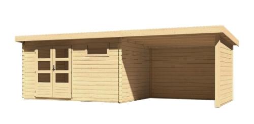 dřevěný domek KARIBU BASTRUP 8 + přístavek 300cm včetně zadní a boční stěny (78677) natur LG3035
