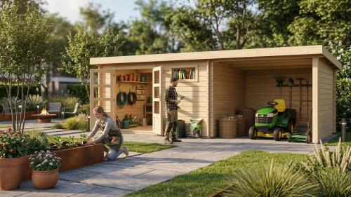 dřevěný domek KARIBU BASTRUP 8 + přístavek 300cm včetně zadní a boční stěny (78677) natur