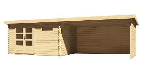 dřevěný domek KARIBU BASTRUP 8 + přístavek 400cm včetně zadní a boční stěny (9320) natur LG3037