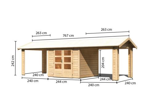 dřevěný domek KARIBU THERES 3 vč. dvou přístavku (31456) natur