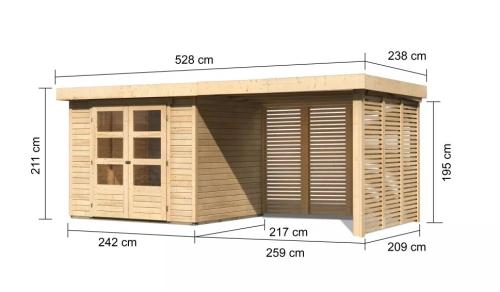 dřevěný domek KARIBU ASKOLA 3 + přístavek 280 cm (9175) natur