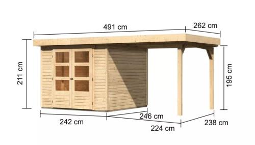 drevený domček KARIBU ASKOLA 3,5 + prístavok 240 cm (77716) natur