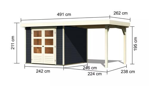 dřevěný domek KARIBU ASKOLA 3,5 + přístavek 240 cm (48912) antracit