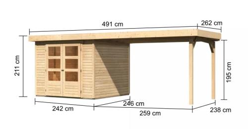 drevený domček KARIBU ASKOLA 3,5 + prístavok 280 cm (77720) natur