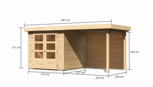 drevený domček KARIBU ASKOLA 2 + prístavok 240 cm vrátane zadnej steny (9164) natur