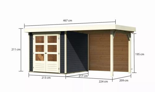 dřevěný domek KARIBU ASKOLA 2 + přístavek 240 cm včetně zadní stěny (38655) antracit