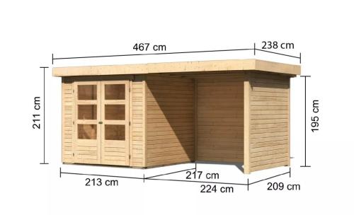 dřevěný domek KARIBU ASKOLA 2 + přístavek 240 cm včetně zadní a boční stěny (77722) natur