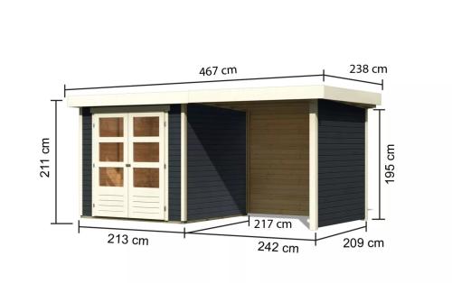 dřevěný domek KARIBU ASKOLA 2 + přístavek 240 cm včetně zadní a boční stěny (38656) antracit