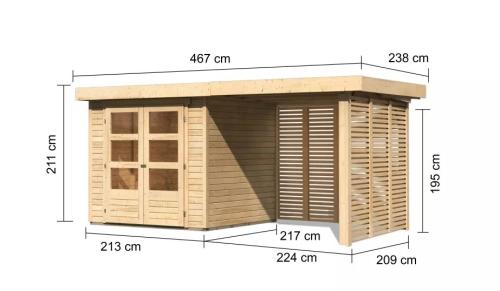 dřevěný domek KARIBU ASKOLA 2 + přístavek 240 cm včetně zadní a boční stěny (9166) natur