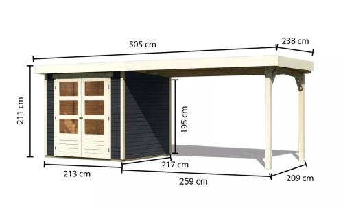 dřevěný domek KARIBU ASKOLA 2 + přístavek 280 cm (38657) antracit