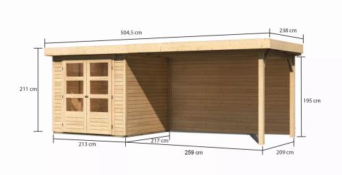 drevený domček KARIBU ASKOLA 2 + prístavok 280 cm vrátane zadnej steny (9167) natur
