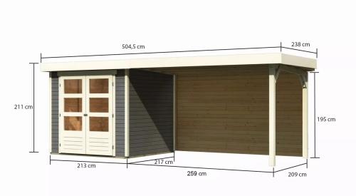 dřevěný domek KARIBU ASKOLA 2 + přístavek 280 cm včetně zadní stěny (9168) terragrau