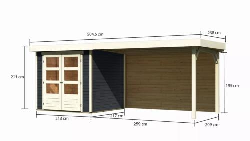 dřevěný domek KARIBU ASKOLA 2 + přístavek 280 cm včetně zadní stěny (38658) antracit