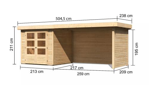 drevený domček KARIBU ASKOLA 2 + prístavok 280 cm vrátane zadnej a bočnej steny (77724) natur