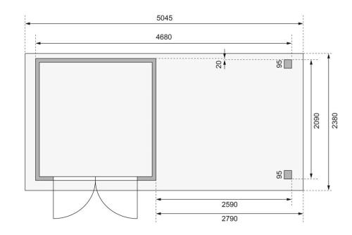 dřevěný domek KARIBU ASKOLA 2 + přístavek 280 cm včetně zadní a boční stěny (82922) terragrau