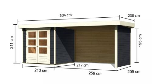 dřevěný domek KARIBU ASKOLA 2 + přístavek 280 cm včetně zadní a boční stěny (38659) antracit