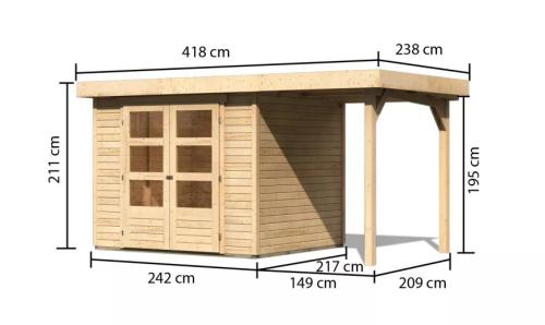 dřevěný domek KARIBU ASKOLA 3 + přístavek 150 cm (23491) natur