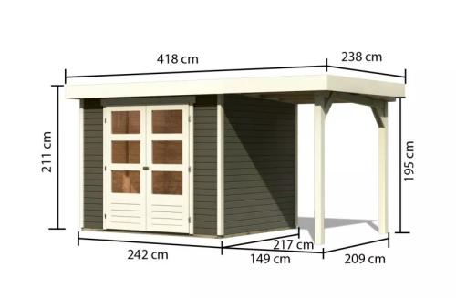 dřevěný domek KARIBU ASKOLA 3 + přístavek 150 cm (23497) terragrau