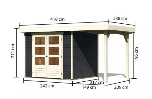 dřevěný domek KARIBU ASKOLA 3 + přístavek 150 cm (38660) antracit