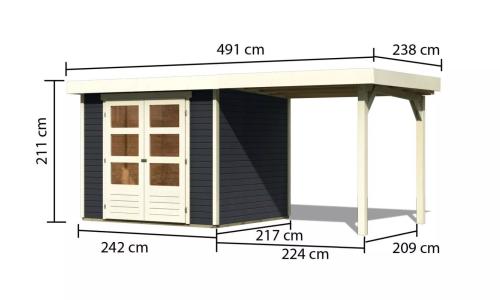 dřevěný domek KARIBU ASKOLA 3 + přístavek 240 cm (38662) antracit