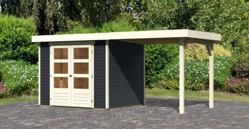 dřevěný domek KARIBU ASKOLA 3 + přístavek 240 cm (38662) antracit