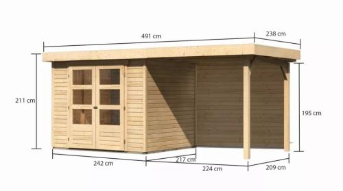 drevený domček KARIBU ASKOLA 3 + prístavok 240 cm vrátane zadnej steny (9170) natur