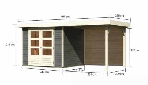 dřevěný domek KARIBU ASKOLA 3 + přístavek 240 cm včetně zadní stěny (9171) terragrau