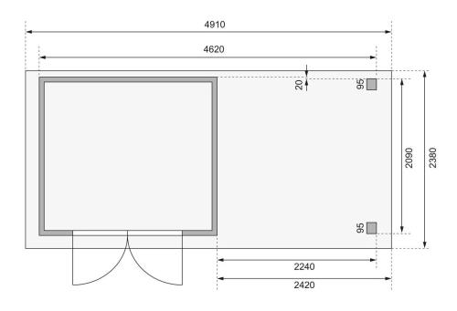 dřevěný domek KARIBU ASKOLA 3 + přístavek 240 cm včetně zadní stěny (9171) terragrau