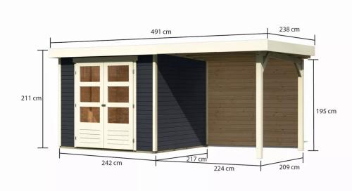 dřevěný domek KARIBU ASKOLA 3 + přístavek 240 cm včetně zadní stěny (38663) antracit