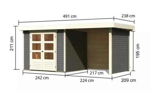 dřevěný domek KARIBU ASKOLA 3 + přístavek 240 cm včetně zadní a boční stěny (82923) terragrau