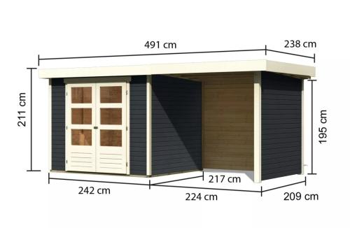 dřevěný domek KARIBU ASKOLA 3 + přístavek 240 cm včetně zadní a boční stěny (38664) antracit