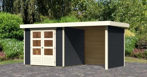 dřevěný domek KARIBU ASKOLA 3 + přístavek 240 cm včetně zadní a boční stěny (38664) antracit