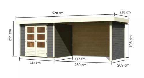 dřevěný domek KARIBU ASKOLA 3 + přístavek 280 cm včetně zadní a boční stěny (82925) terragrau