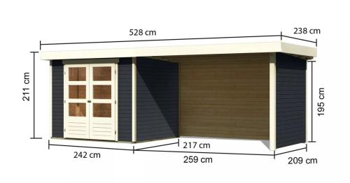 dřevěný domek KARIBU ASKOLA 3 + přístavek 280 cm včetně zadní a boční stěny (38667) antracit