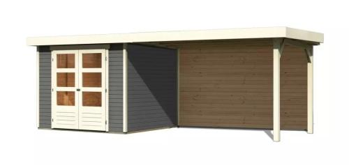 dřevěný domek KARIBU ASKOLA 3,5 + přístavek 280 cm včetně zadní stěny (9150) šedý LG3251